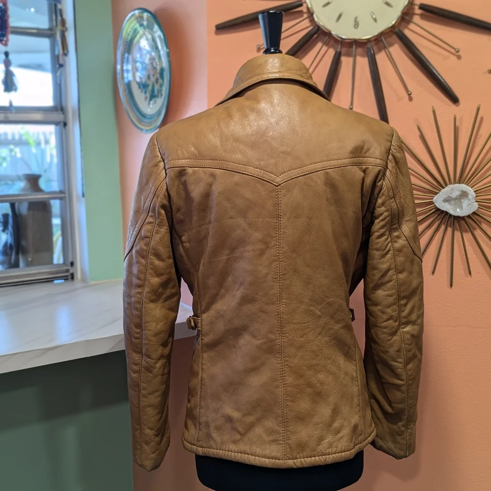 Vintage Tan Leather Zip Front Jacket - Picture 4 of 15